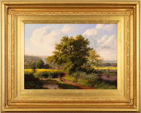 Daniel Van Der Putten, Original oil painting on panel, On the Edge of the Road to Longborough in Spring, The Cotswolds, click to enlarge