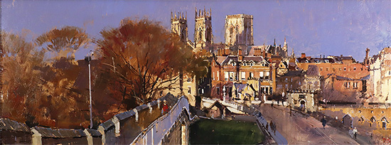 David Sawyer, RBA, Original oil painting on panel, Late Afternoon Light, York, View from the City Walls