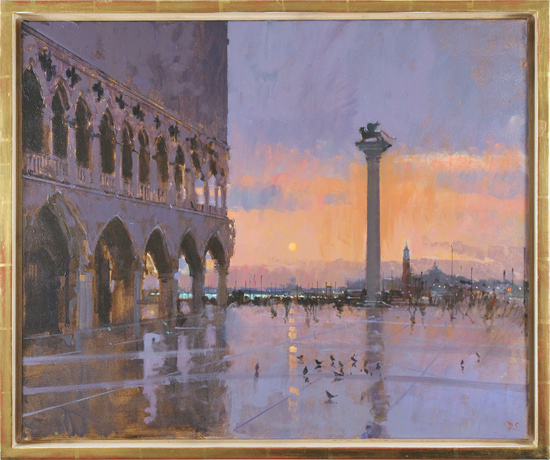 David Sawyer, RBA, Original oil painting on canvas, Blood Orange Sky, Venice, click to enlarge