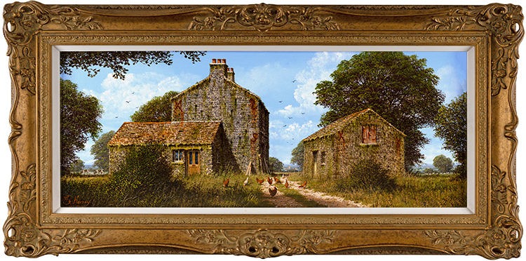 Edward Hersey, Original oil painting on canvas, Summer on the Farm, Yorkshire Dales