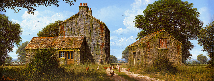 Edward Hersey, Original oil painting on canvas, Summer on the Farm, Yorkshire Dales