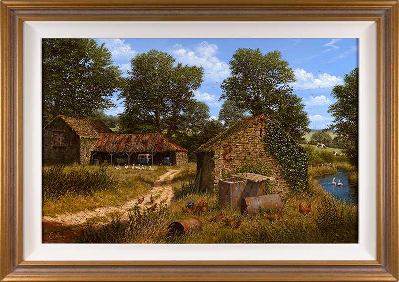 Edward Hersey, Original oil painting on panel, All's Quiet on the Farm