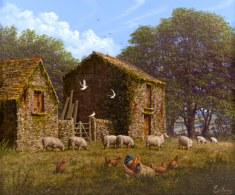 Edward Hersey, Original oil painting on panel, All Creatures Great and Small