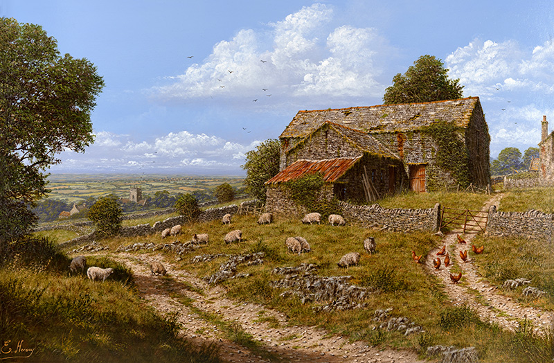 Edward Hersey, Original oil painting on panel, Ridge View Farm
