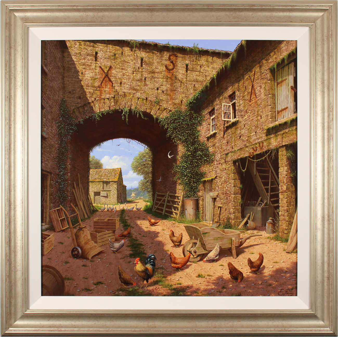 Edward Hersey, Original oil painting on canvas, Farmyard Novella, click to enlarge