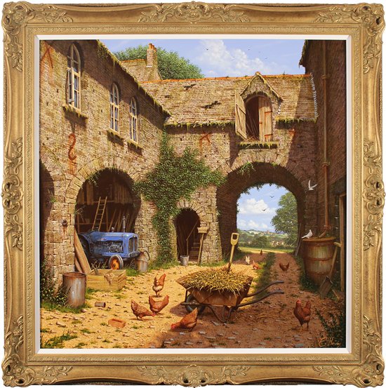 Edward Hersey, Original oil painting on canvas, The Farmyard and Beyond, North Yorkshire, click to enlarge