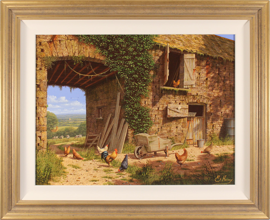 Edward Hersey, Original oil painting on canvas, Farmyard Bustle, North Yorkshire, click to enlarge