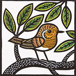 Gerard Hobson, Original linocut print, Redbreast