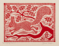 Gerard Hobson, Original linocut print, Leaping Squirrel 