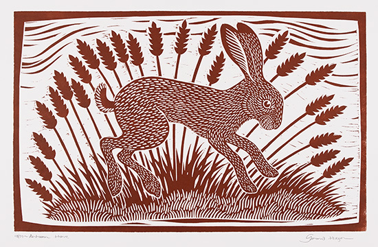 Gerard Hobson, Original linocut print, Autumn Hare