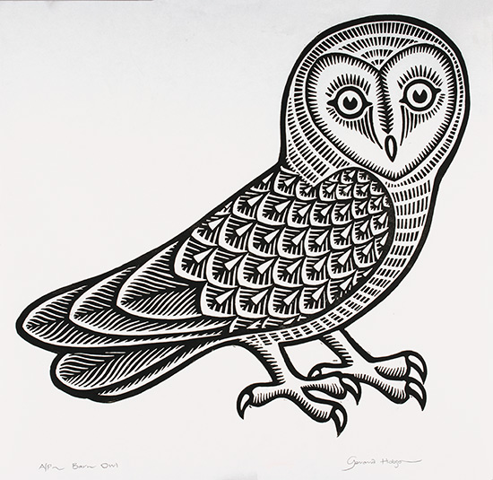 Gerard Hobson, Original linocut print, Barn Owl