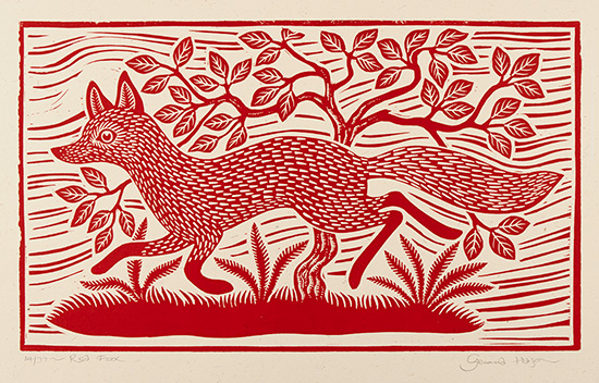 Gerard Hobson, Original linocut print, Red Fox