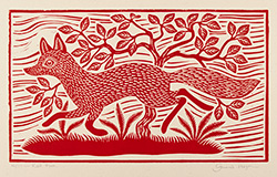 Gerard Hobson, Original linocut print, Red Fox