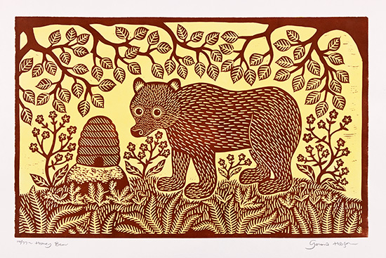 Gerard Hobson, Original linocut print, Honey Bear