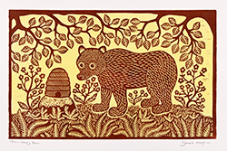 Gerard Hobson, Original linocut print, Honey Bear