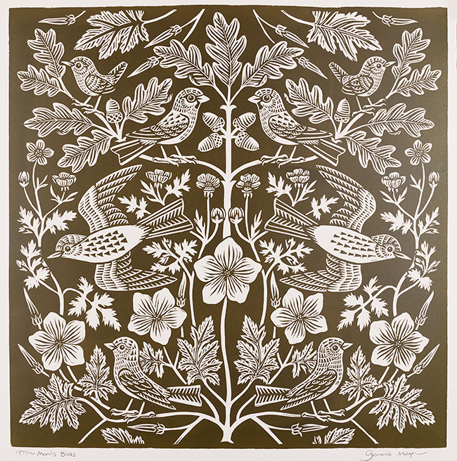 Gerard Hobson, Original linocut print, Morris Birds