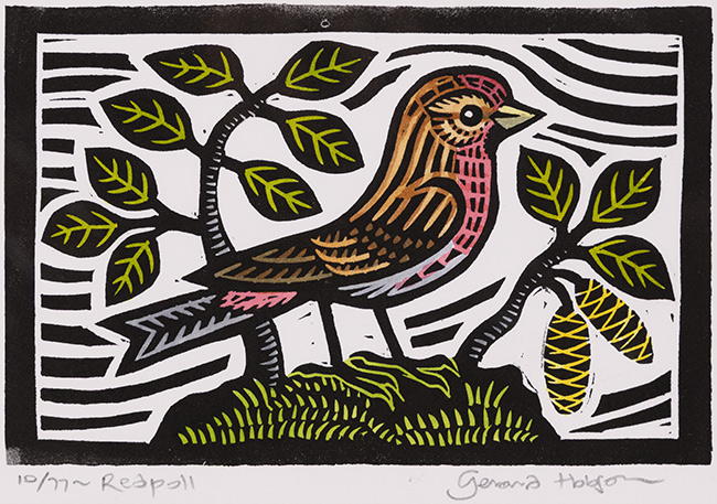 Gerard Hobson, Original linocut print, Redpoll