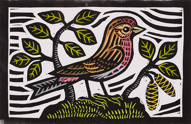 Gerard Hobson, Original linocut print, Redpoll