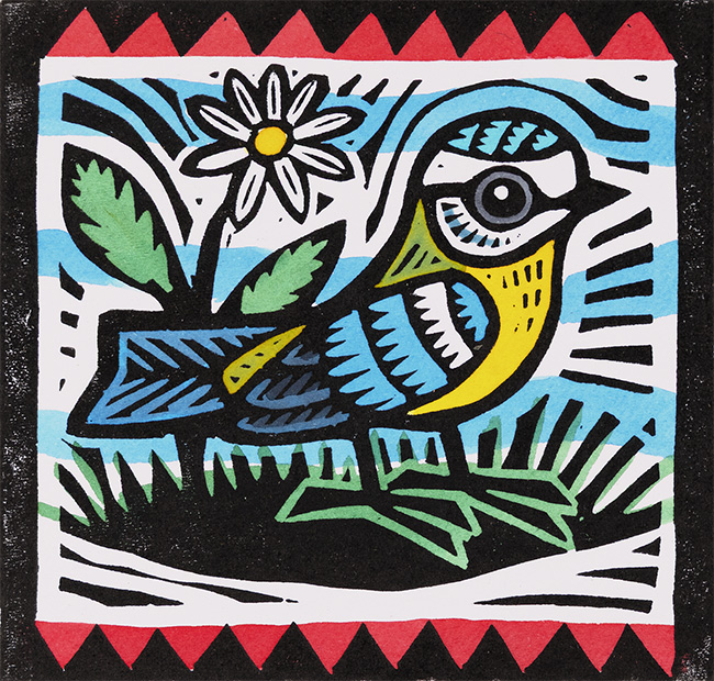 Gerard Hobson, Original linocut print, Blue Tit