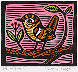 Gerard Hobson, Original linocut print, Wren