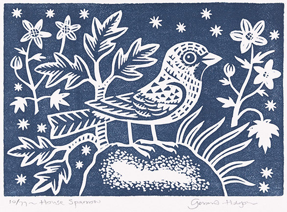 Gerard Hobson, Original linocut print, House Sparrow