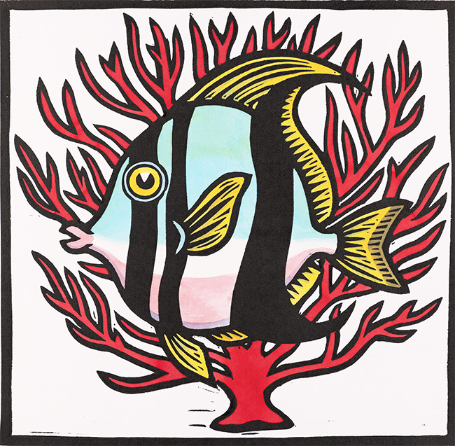 Gerard Hobson, Original linocut print, Angel Fish
