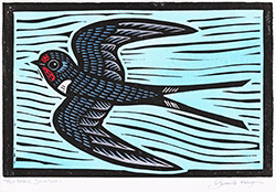 Gerard Hobson, Original linocut print, Lone Swallow