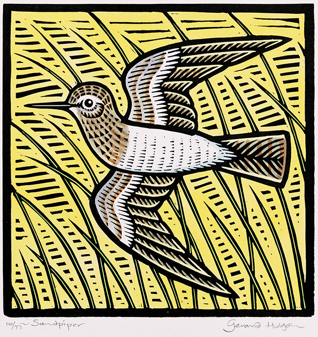 Gerard Hobson, Original linocut print, Sandpiper