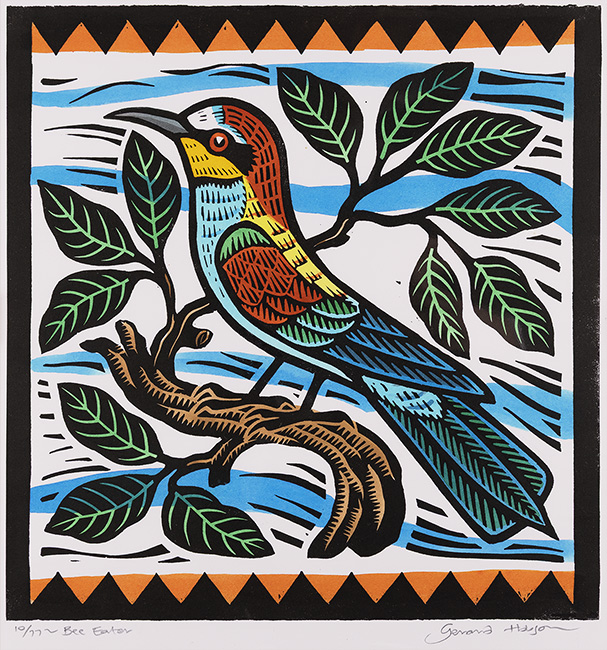 Gerard Hobson, Original linocut print, Bee Eater