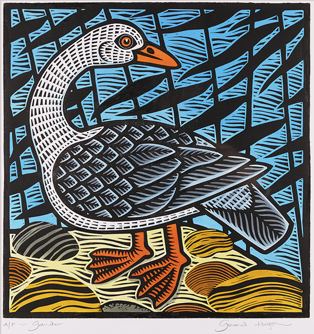 Gerard Hobson, Original linocut print, Gander