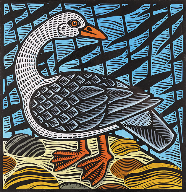 Gerard Hobson, Original linocut print, Gander