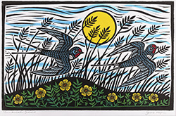 Gerard Hobson, Original linocut print, Alnmouth Swallows