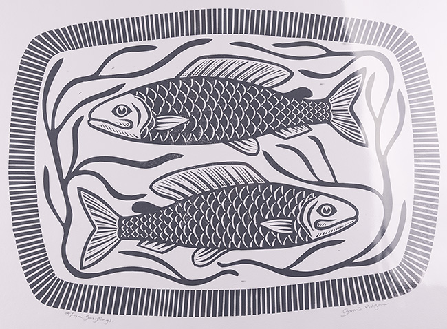 Gerard Hobson, Original linocut print, Graylings