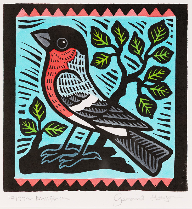 Gerard Hobson, Original linocut print, Bullfinch