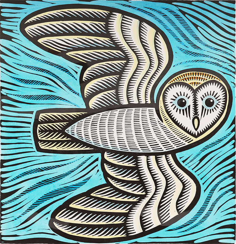 Gerard Hobson, Original linocut print, White Owl