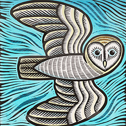 Gerard Hobson, Original linocut print, White Owl