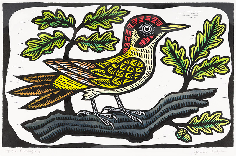 Gerard Hobson, Original linocut print, Poppinjay