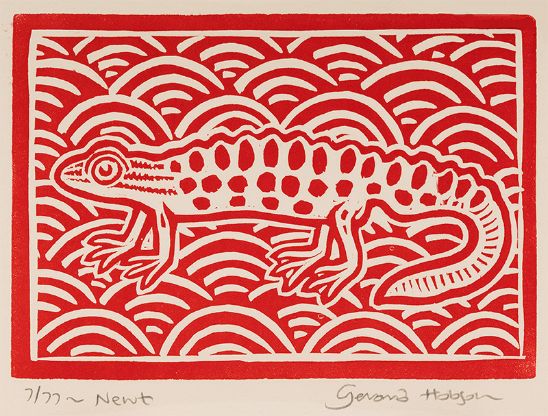 Gerard Hobson, Original linocut print, Newt