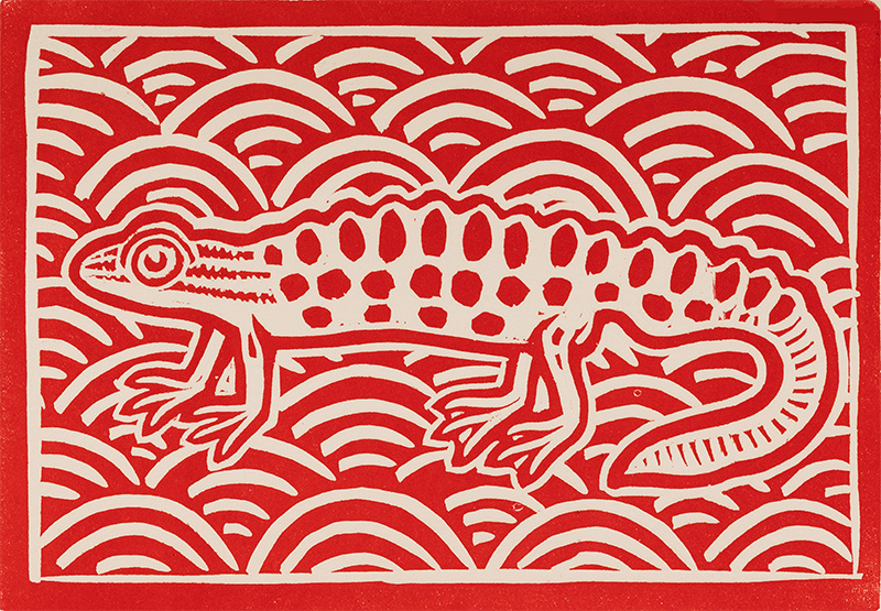 Gerard Hobson, Original linocut print, Newt