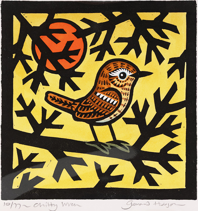 Gerard Hobson, Original linocut print, Chitty Wren