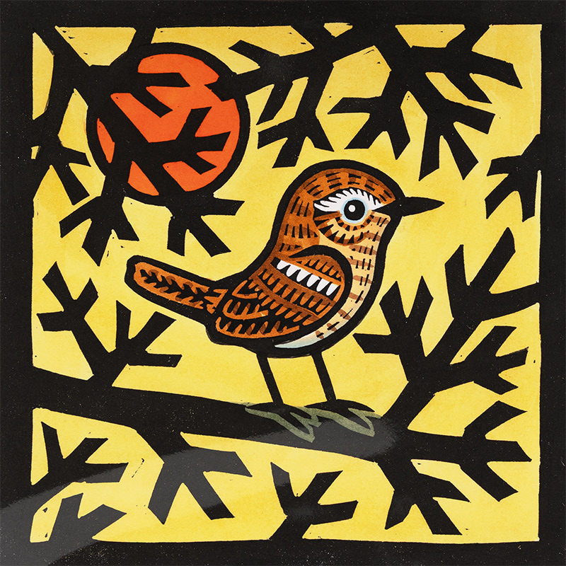 Gerard Hobson, Original linocut print, Chitty Wren