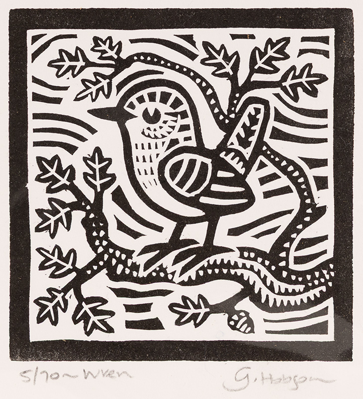 Gerard Hobson, Original linocut print, Wren