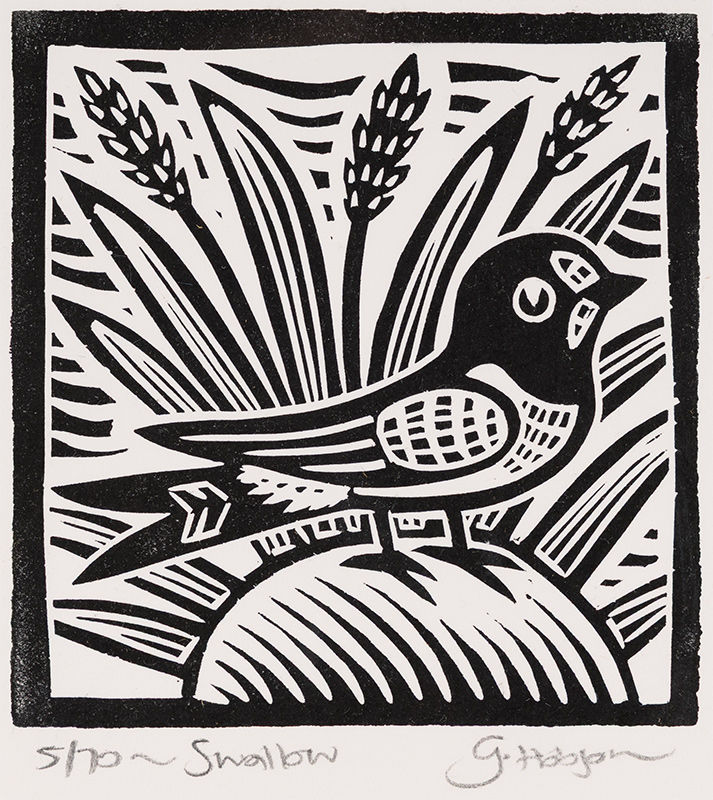 Gerard Hobson, Original linocut print, Swallow