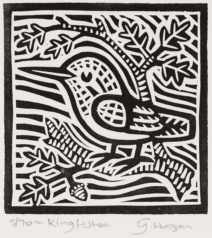 Gerard Hobson, Original linocut print, Kingfisher