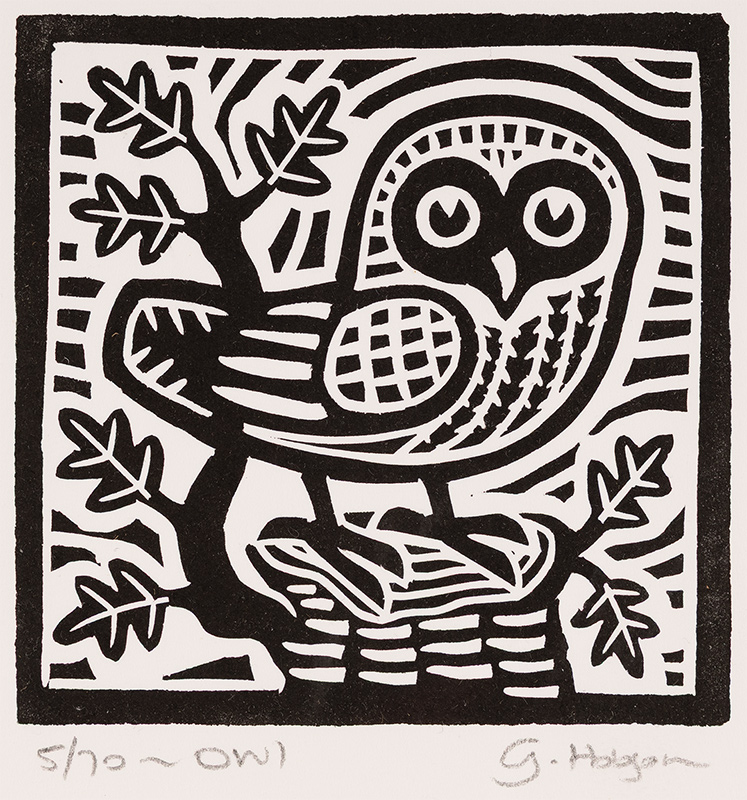 Gerard Hobson, Original linocut print, Owl