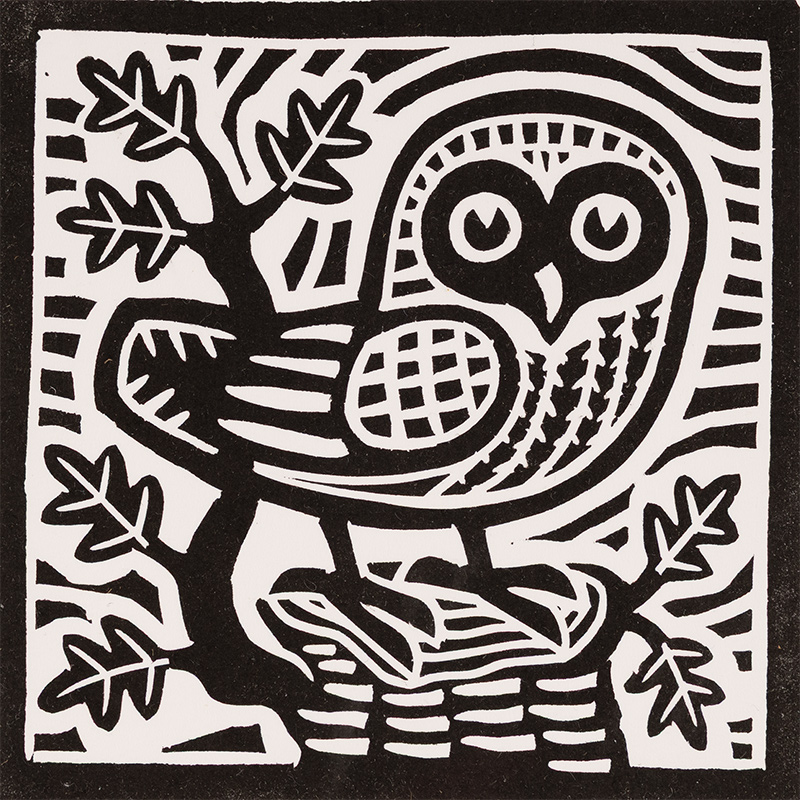 Gerard Hobson, Original linocut print, Owl