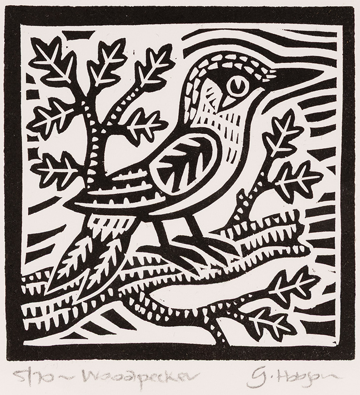 Gerard Hobson, Original linocut print, Woodpecker