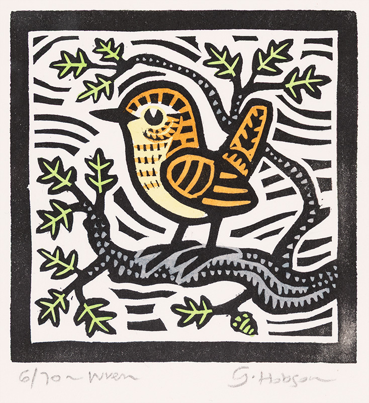 Gerard Hobson, Original linocut print, Wren