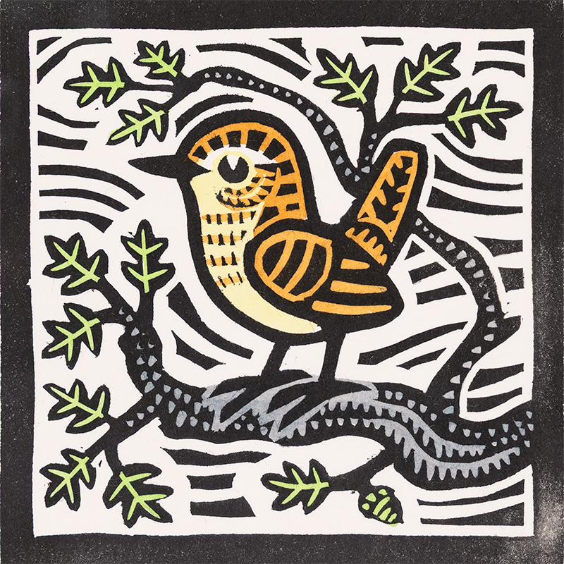 Gerard Hobson, Original linocut print, Wren