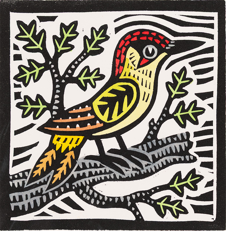 Gerard Hobson, Original linocut print, Woodpecker
